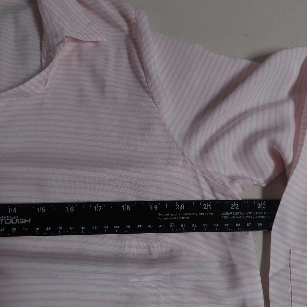 J Jill Pink White Stripped Tunic Top Button Down Light Silky Long Sleeve Size L - Picture 5 of 10